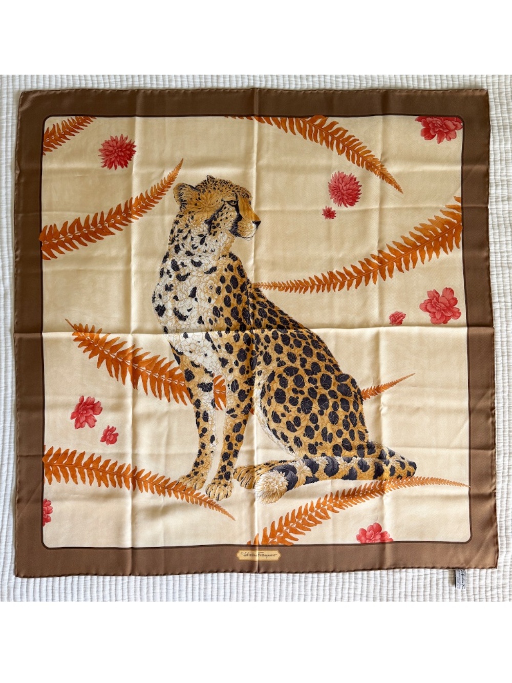 Salvatore Ferragamo Vintage Silk Cheetah Print Scarf